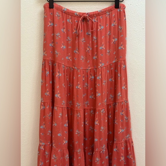 NWOT Free People Nova Tiered Floral Maxi Skirt Coral XS - Picture 8 of 10